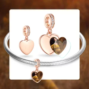 Talisman din argint Custom Photo Rose Gold Heart