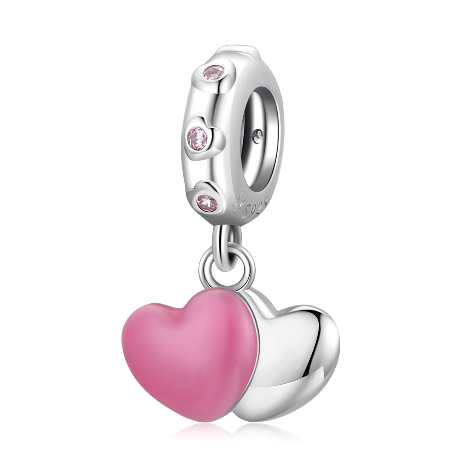 Talisman din argint Double Pink Heart EdenBoutique poza noua reduceri 2022