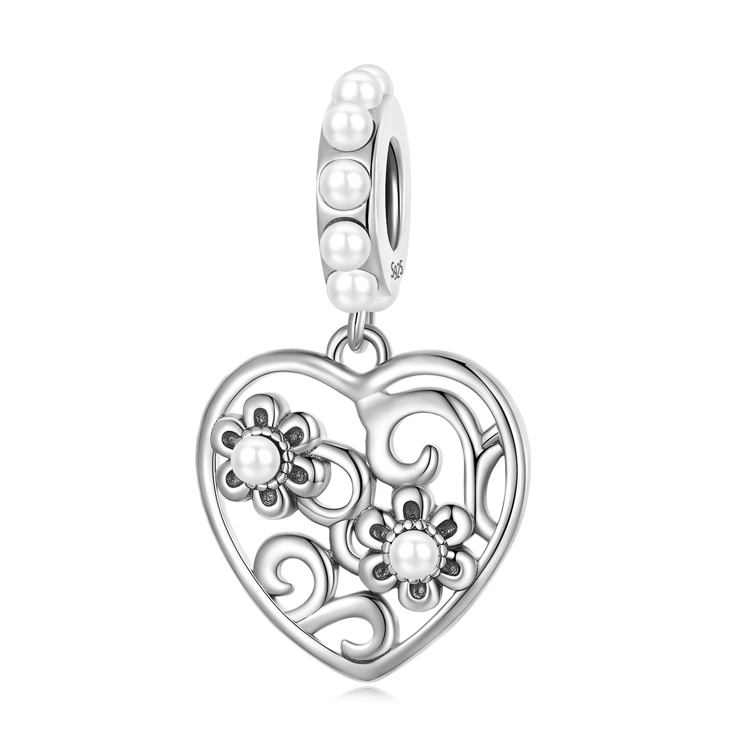 Talisman din argint Flowered Heart image0