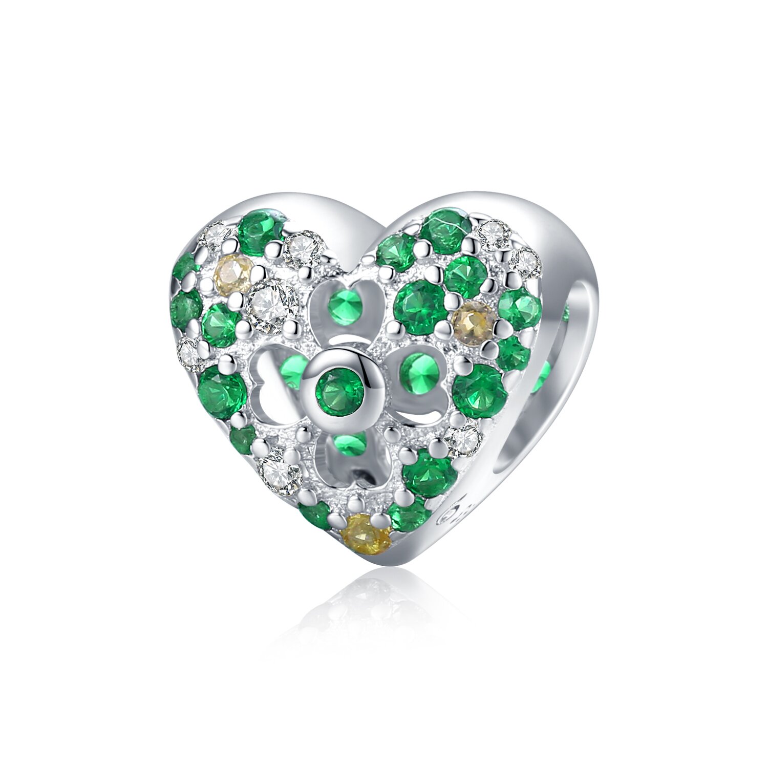 Talisman din argint Green Heart Clover EdenBoutique