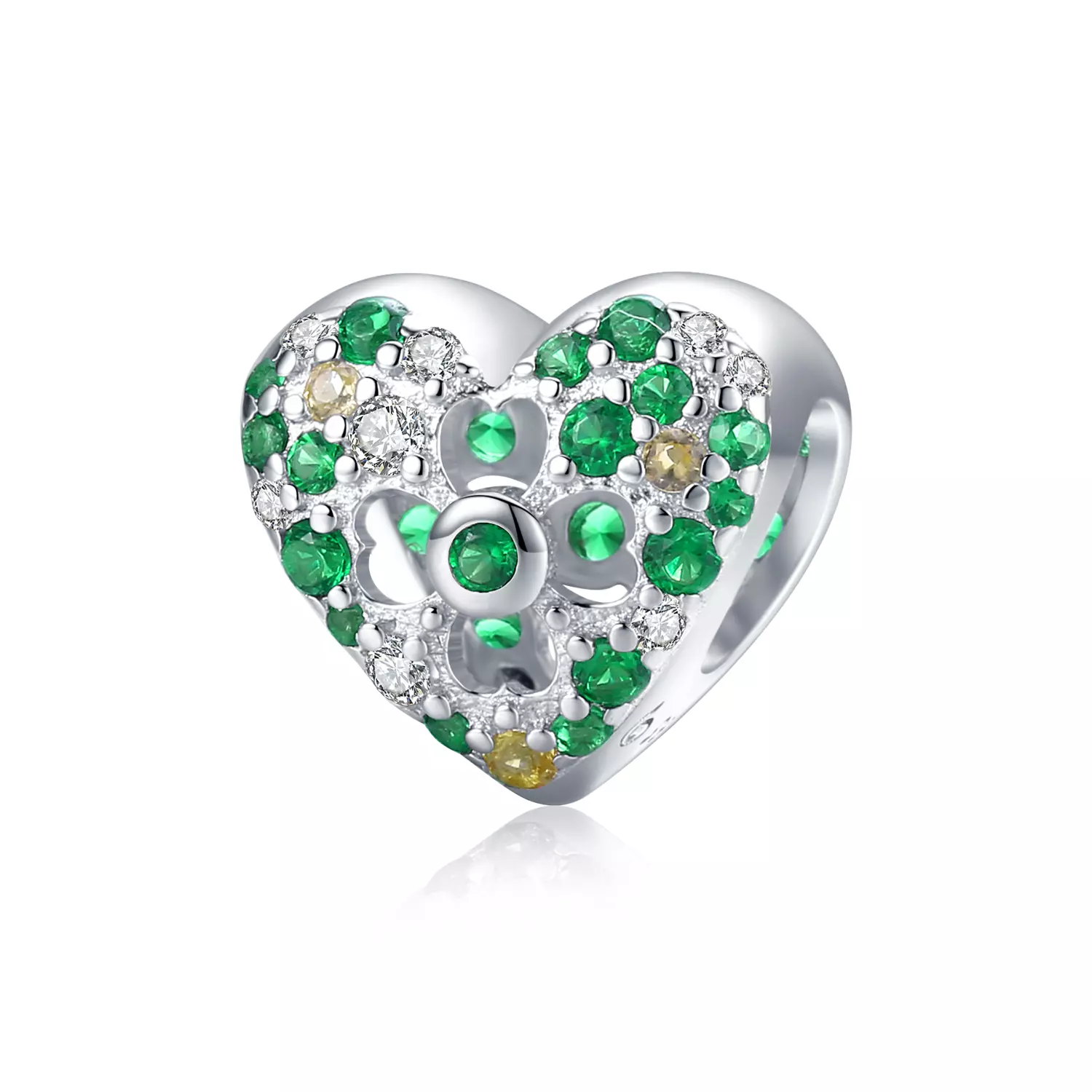 Talisman din argint Green Heart Clover