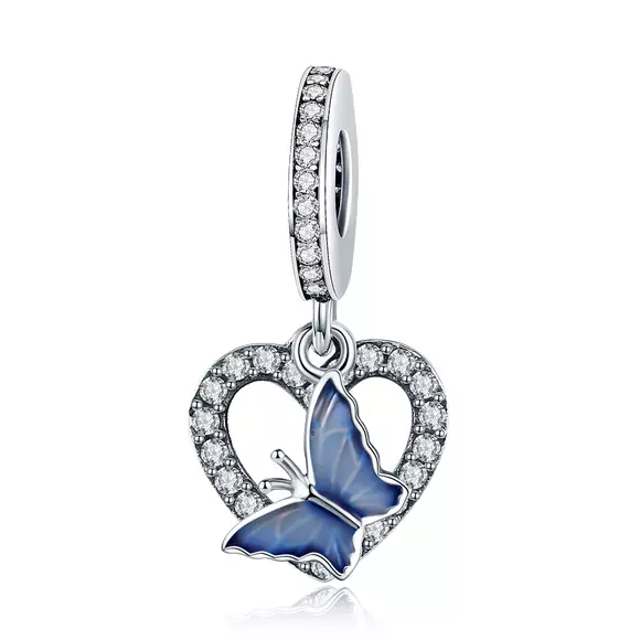 Talisman din argint Heart Blue Butterfly