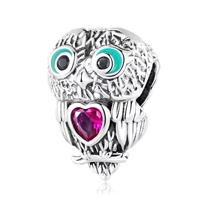 Talisman din argint Owl with Pink Heart