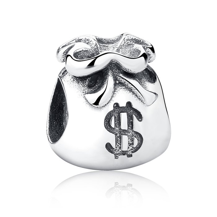 Talisman din argint patinat cu Punguta cu Dolari