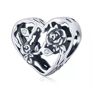 Talisman din argint Silver Heart with Roses