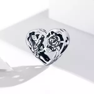 Talisman din argint Silver Heart with Roses