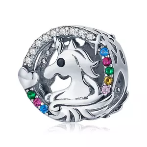 Talisman din argint Unicorn with Colorful Crystals