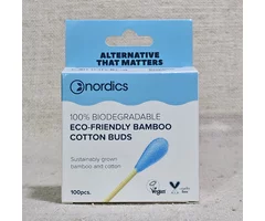 Blue oe white cotton and bamboo sticks 100 pcs.