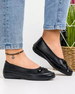 Balerini Negri Piele Naturala Perforati Cu Fundita SLK-354-4