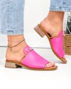 Papuci dama piele naturala fucsia cu toc gros si accesorii PV960 5