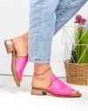 Papuci dama piele naturala fucsia cu toc gros si accesorii PV960 6
