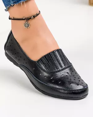 Balerini Cu Model Taiat Perforati Piele Naturala Negri VK2052-4