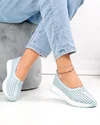 Balerini dama piele naturala albastri cu inchidere slip-on si perforatii T-9003 4