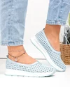 Balerini dama piele naturala albastri cu inchidere slip-on si perforatii T-9003 2