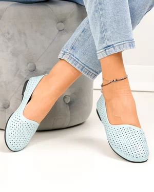 Balerini dama piele naturala albastru deschis perforati cu talpa flexibila JY3763