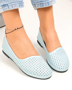 Balerini dama piele naturala albastru deschis perforati cu talpa flexibila JY3763