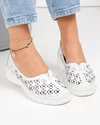Balerini dama piele naturala albi cu model perforat si inchidere slip-on JY3960 1