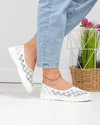 Balerini dama piele naturala albi cu model perforat si inchidere slip-on JY3960 5