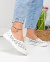 Balerini dama piele naturala albi cu model perforat si inchidere slip-on JY3960 6