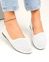 Balerini dama piele naturala albi perforati cu inchidere slip-on JY3763 1