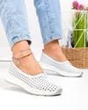 Balerini dama piele naturala albi perforati cu inchidere slip-on T-9003 2