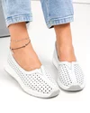Balerini dama piele naturala albi perforati cu inchidere slip-on T-9003 1