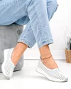 Balerini dama piele naturala albi perforati cu inchidere slip-on T-9003 4