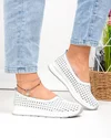 Balerini dama piele naturala albi perforati cu inchidere slip-on T-9003 3