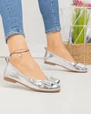 Balerini dama piele naturala argintii cu fundita inchisa si inchidere slip-on PCB201 2