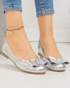 Balerini dama piele naturala argintii cu fundita inchisa si inchidere slip-on PCB201 1