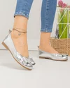 Balerini dama piele naturala argintii cu fundita inchisa si inchidere slip-on PCB201 5