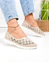 Balerini dama piele naturala bej cu inchidere slip-on si model perforat JY3960 2