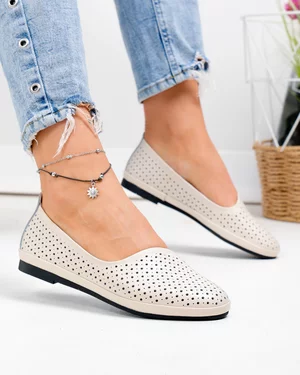 Balerini dama piele naturala bej perforati cu talpa flexibila JY3763