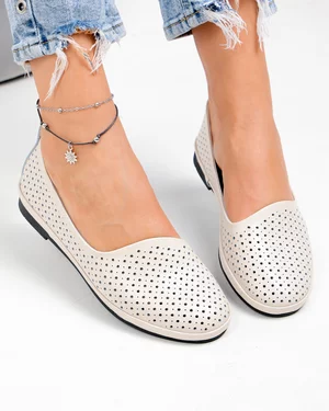 Balerini - Balerini dama piele naturala bej perforati cu talpa flexibila JY3763