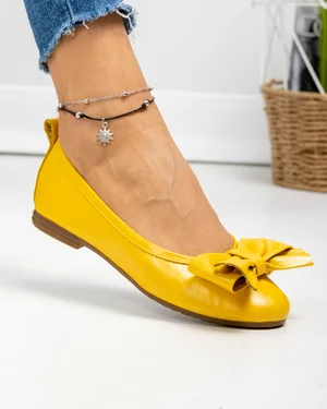 Balerini dama piele naturala galbeni cu fundita deschisa si talpa flexibila PCB202