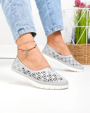 Balerini dama piele naturala gri cu model perforat JY3960