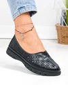 Balerini dama piele naturala negri cu model perforat JY3960 3