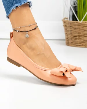 Balerini dama piele naturala portocaliu deschis cu fundita deschisa aplicata PCB202