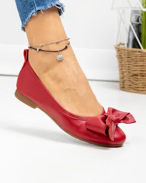 Balerini dama piele naturala rosu inchis cu fundita deschisa si talpa flexibila PCB202