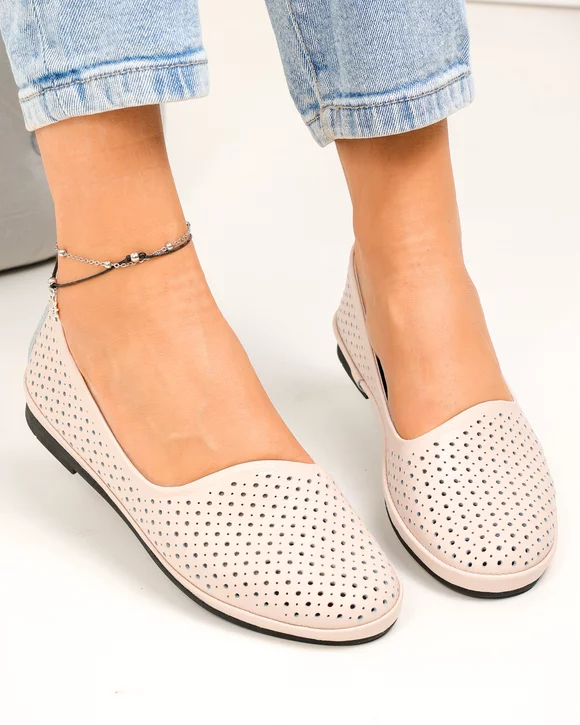 Balerini dama piele naturala roz pudra cu talpa flexibila JY3763