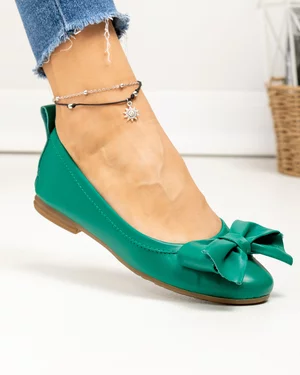 Balerini dama piele naturala verde inchis cu fundita deschisa PCB202