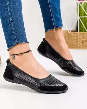 Balerini Negri Piele Naturala Cu Piele Intoarsa VK-F001-455