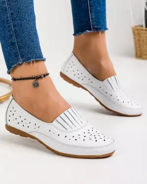 BalerinI Piele Naturala Perforati Cu Model Taiat Albi VK2052-4