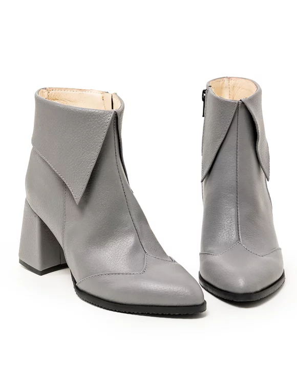 Botine dama piele naturala gri cu inchidere fermoar WIZ06