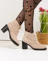 Botine dama piele naturala intoarsa bej cu toc gros si inchidere sireturi PCI602V 2