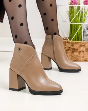 Botine dama piele naturala kaki cu aplicatie si inchidere fermoar SN5003-1