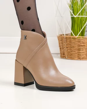 Botine - Botine dama piele naturala kaki cu aplicatie si inchidere fermoar SN5003-1