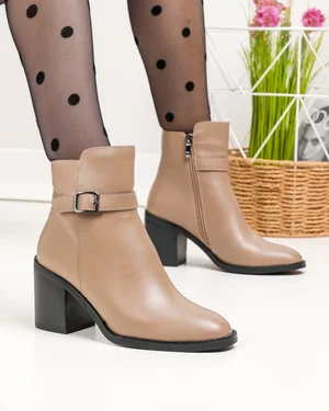 Botine dama piele naturala kaki cu toc gros si inchidere fermoar SN5002-2