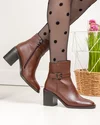 Botine dama piele naturala maro cu inchidere fermoar si toc gros SN5002-1 4