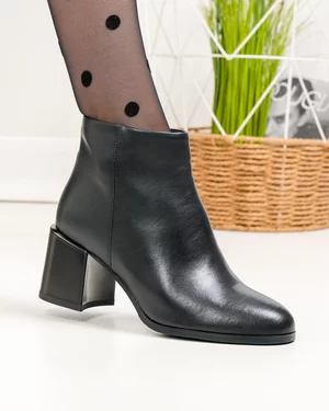 Botine dama piele naturala negre cu toc gros SN5015